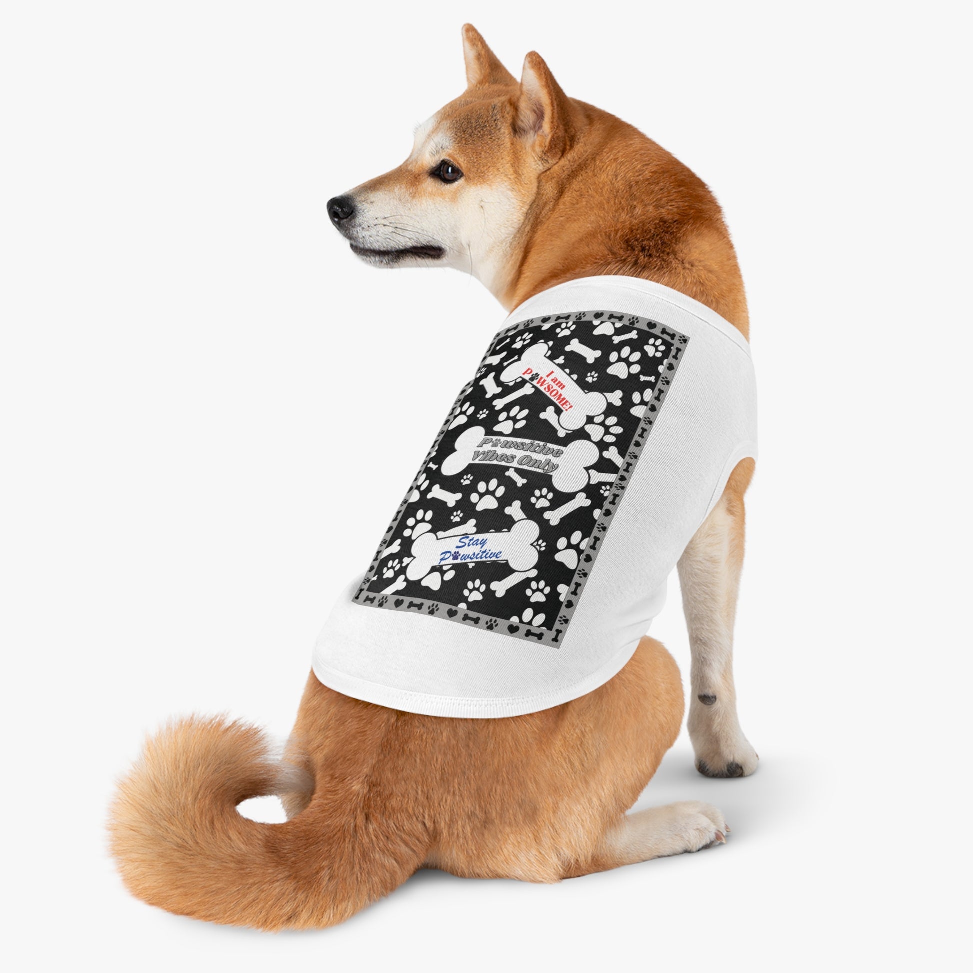 To add a touch of dog-themed charm, the border of the tank top features a dog bone representing the letter "I," a heart shape symbolizing love, and a dog paw representing our furry companions.