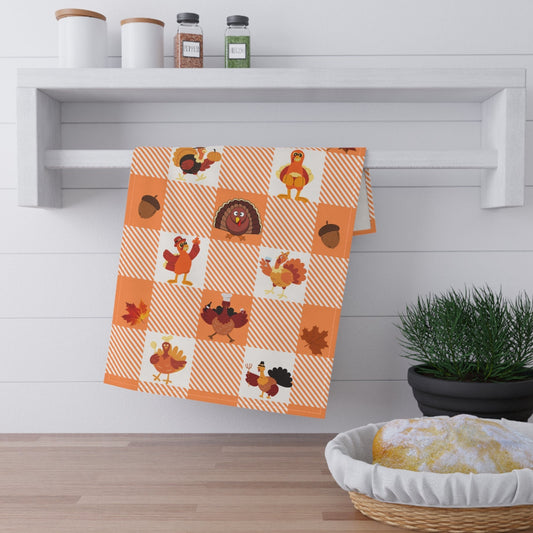 Introducing our delightful "Turkey Trot" kitchen towel, exclusively designed by Care And Wishes Boutique. Crafted with care and creativity, this 18 inches by 30 inches soft kitchen towel is a charming addition to your culinary space.