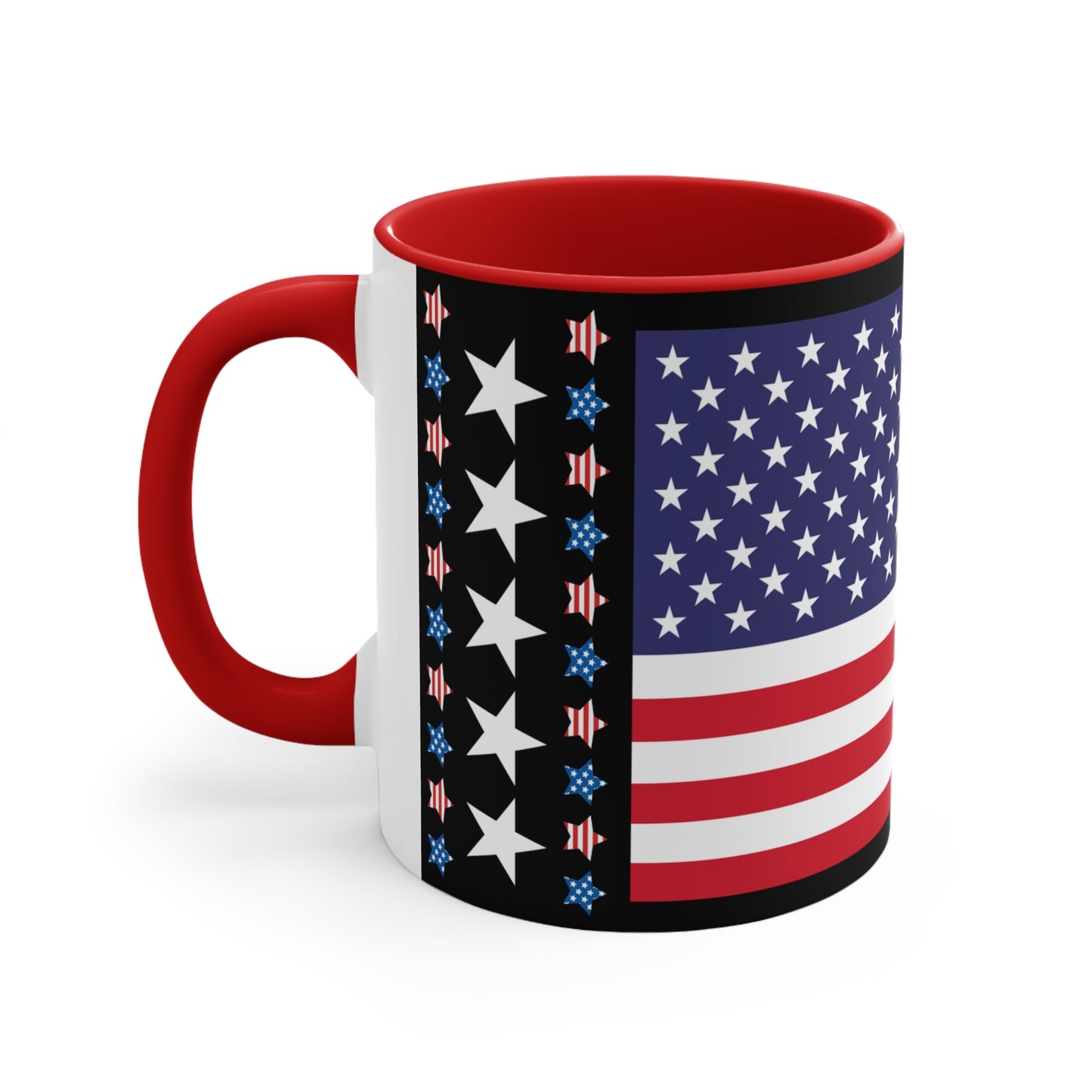  The design is dedicated to celebrating the American spirit, proudly displaying the iconic American flag with accent stars bordering the sides. 