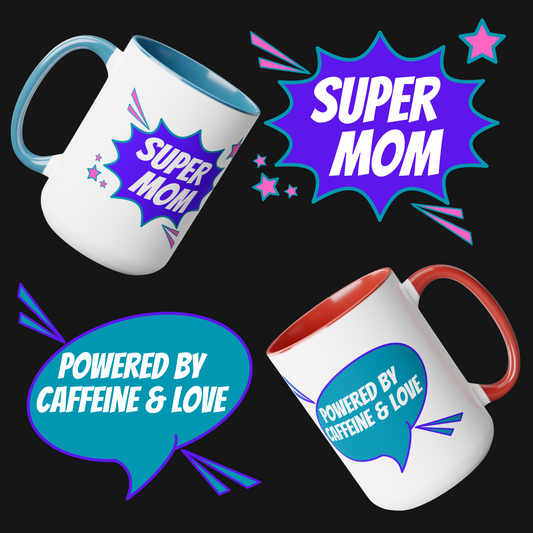 Introducing the 15 oz. Coffee Mug by Care and Wishes Boutique, a vibrant and stylish mug that celebrates the supermom in your life! This eye-catching mug features a colorful and dynamic comic-inspired design, showcasing the phrase "Super Mom" in bold and energetic lettering.