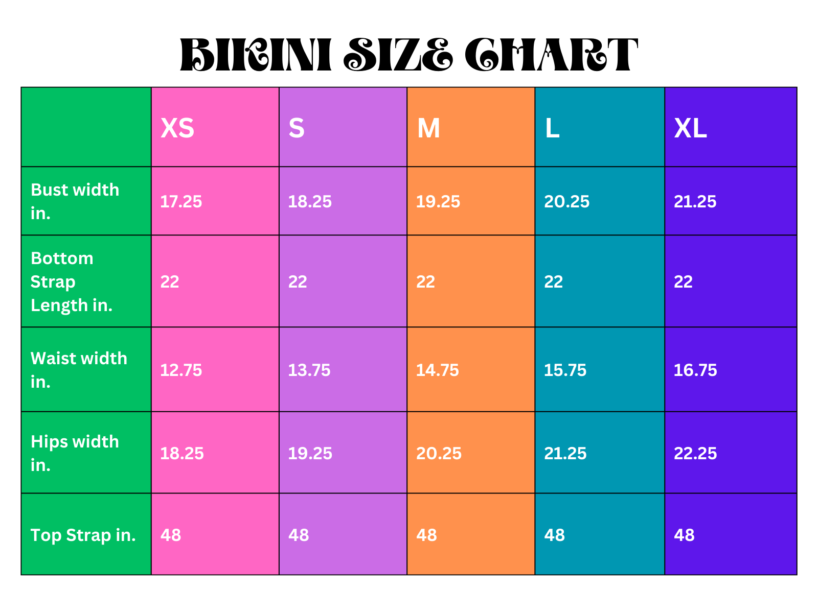 Bikini Size Chart