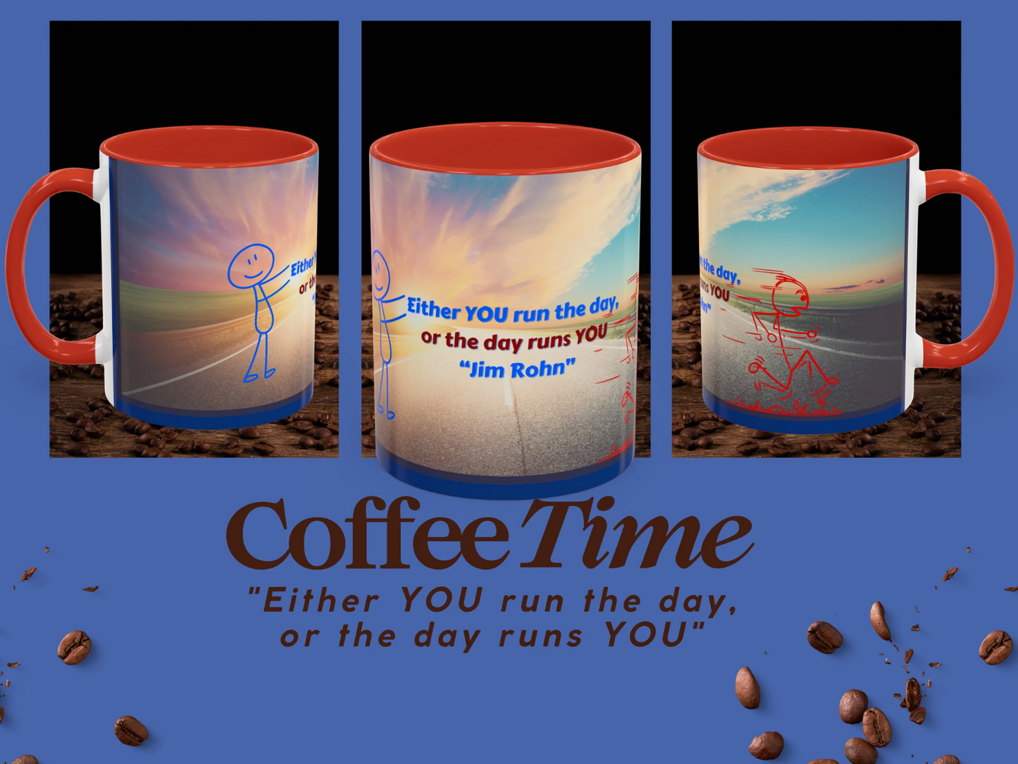 Introducing a vibrant and patriotic 11 ounce coffee cup that embodies the spirit of taking control of your day and embracing lifes journey.