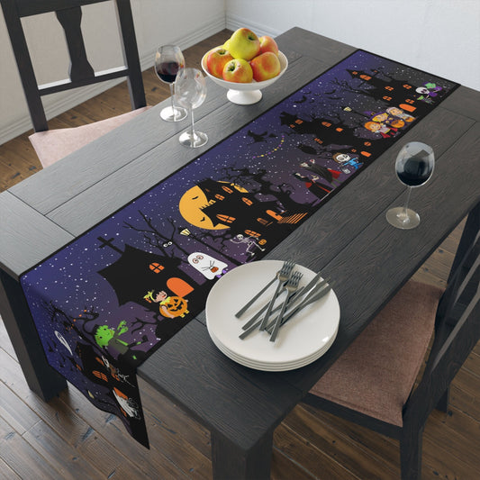 Introducing our spooky yet stylish Halloween table runner, designed by Care and Wishes Boutique. This enchanting table runner is the perfect addition to your Halloween decor, adding a touch of eerie charm to your dining experience.