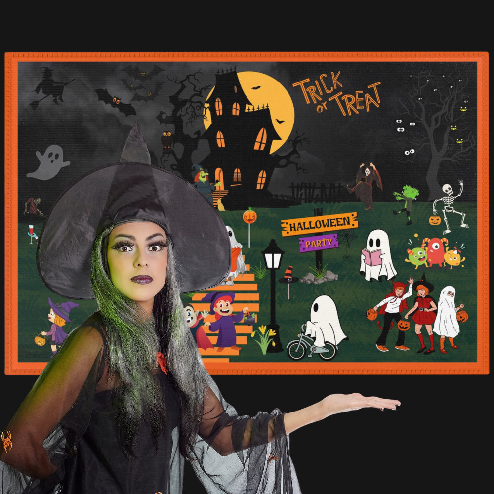  Surrounding the house, you'll find eerie and whimsical trees, adding a touch of spookiness to the scene. And who better to greet your guests than a friendly witch at the front door?